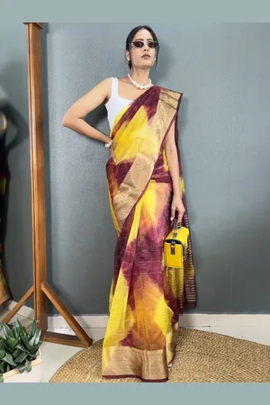 HERE&NOW Tie and Dye Zari Organza Kanjeevaram Saree