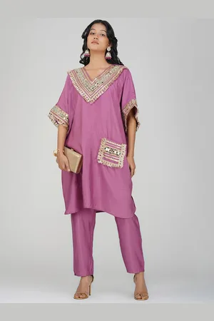 Charitra Women Embroidered Regular Sequinned Kurti with Trousers