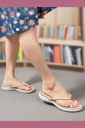 Elle Women Textured Synthetic Slip-On T-Strap Flats