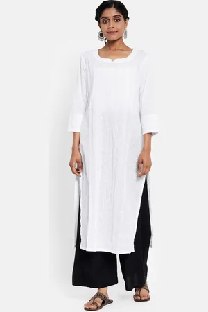 Fabindia Women White Printed Cotton Kurta
