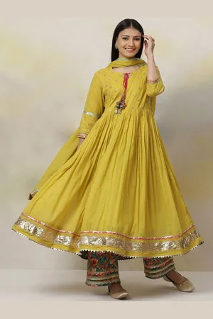 Biba Ethnic Motifs Yoke Design Pleated Pure Cotton Anarkali Kurta with Palazzos & Dupatta