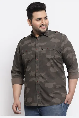 Pluss Men Plus Size Brown Camouflage Printed Cotton Casual Shirt