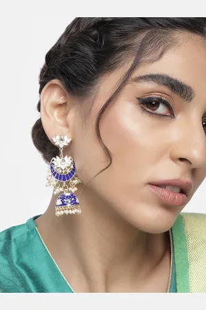 I Jewels Gold-Toned & Blue Classic Jhumkas Earrings