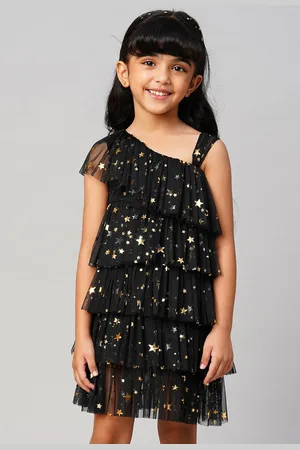 LIL DRAMA Girls Conversational Embellished Tiered Dress