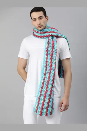 Magic Needles Unisex Blue & Red Self Design Knitted Scarf