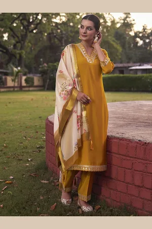 Colors  of Earth Women Embroidered Regular Kurta with Trousers & With Dupatta