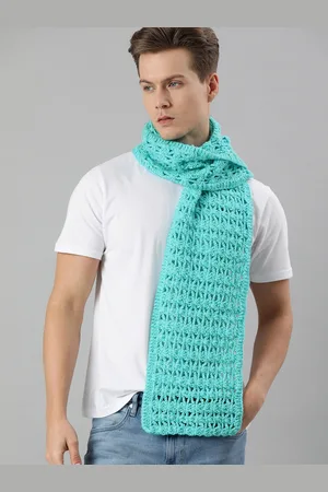 Magic Needles Unisex Turquoise Blue Self Design Knitted Scarf