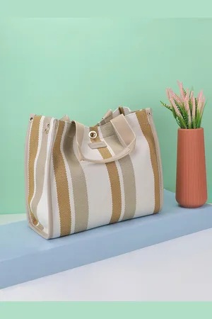 All Things Mochi Women Striped Shopper Handheld Bag