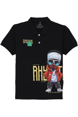 Status Quo Boys Printed Polo Collar Applique T-shirt