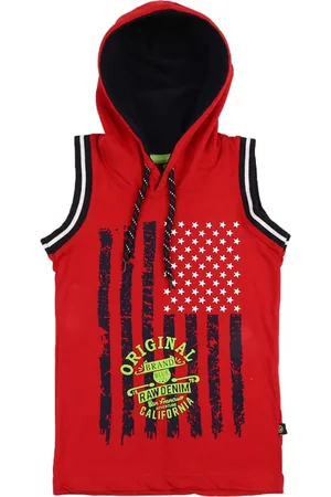 V-Mart Boys Printed Hooded Sleeveless Cotton T-shirt