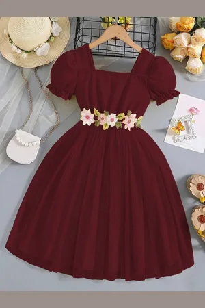 Miss & Chief Embellished Puff Sleeve Net A-Line Dress