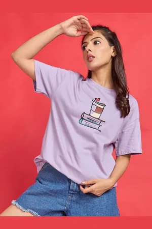 Mast & Harbour Women Graphic Printed Round Neck Cotton Oversized T-shirt