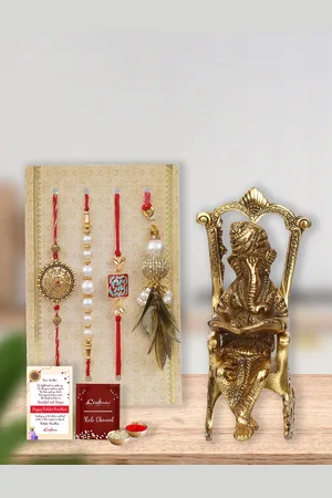 eCraftIndia Set Of 4 Designer Rakhi Gift Set