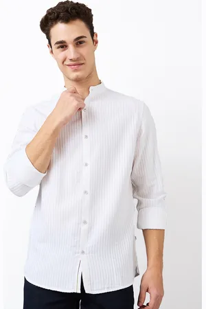 SPYKAR Men Band Collar Vertical Striped Cotton Casual Shirt