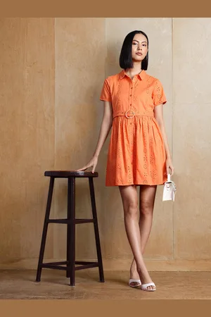 all about you Schiffli Pure Cotton A-Line Dress with Belt