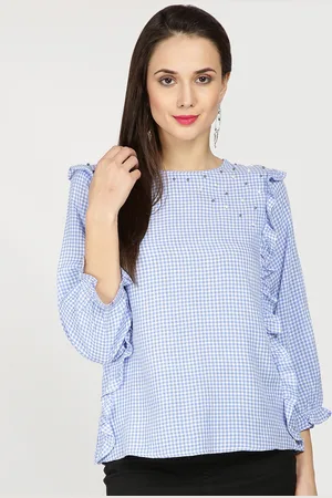 Gipsy Women Blue Checked Top