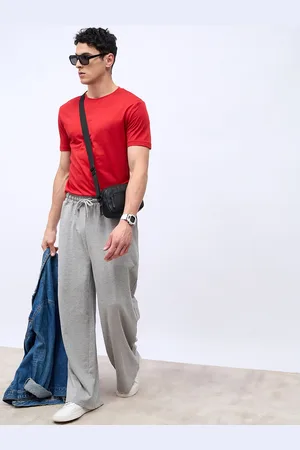 Styli Men Grey Wide Leg Cotton Terry Track Pants