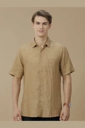 Linen Club Men Contemporary Spread Collar Solid Slim Fit Casual Shirt