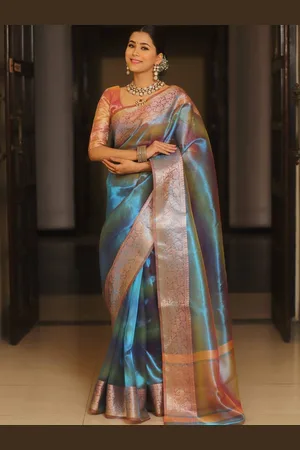 HERE&NOW Tie and Dye Zari Tissue Banarasi Saree