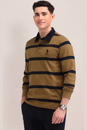 U.S. Polo Assn. Men Striped Polo Collar Cotton Slim Fit T-shirt