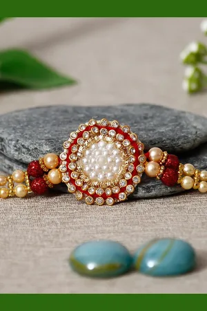 eCraftIndia Gold-Toned & Red Rakhi Gift Set