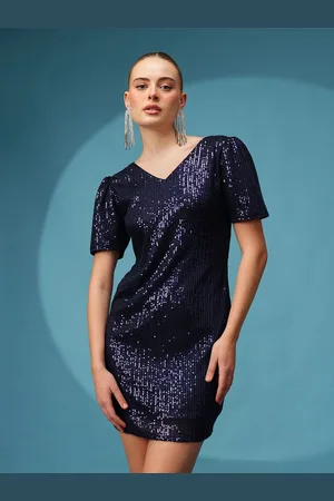 BAESD Women Embellished V-Neck Short Sleeves Mini Drop-Waist Dress