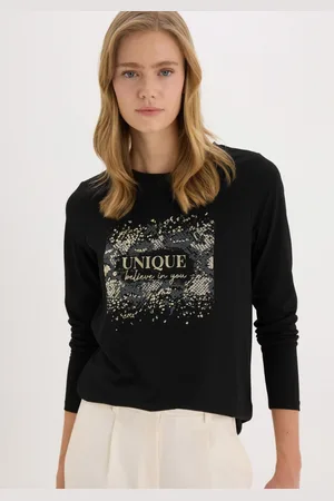 DeFacto Women Typography Printed Applique T-shirt