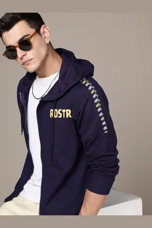 Roadster The Lifestyle Co. Hooded Front Open Pure Cotton Sweatshirt with Brand Logo Detail