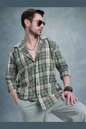 Roadster The Life Co. Tartan Checks Pure Cotton Hooded Relaxed Fit Shirt