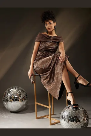 ATRAENTA Off-Shoulder Short Sleeves Satin Maxi Dress