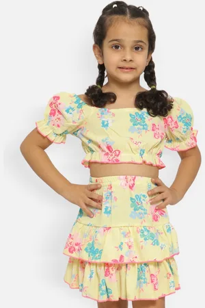 Nauti Nati Girls Floral Printed Off-Shoulder Top with Skirt