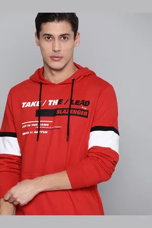 Slazenger Men Red & White Printed Hooded Sweatshirt