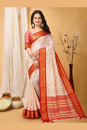 HERE&NOW Floral Printed Zari Saree