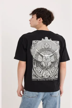DeFacto Men Biker Printed Raw Edge T-shirt