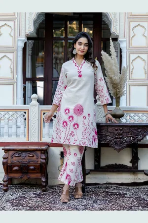 AUTUMN LANE Floral Embroidered Pure Cotton Top & Trousers Co-Ords