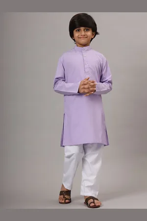 Tahvo Boys Mandarin Collar Pastels Straight Kurta with Trousers