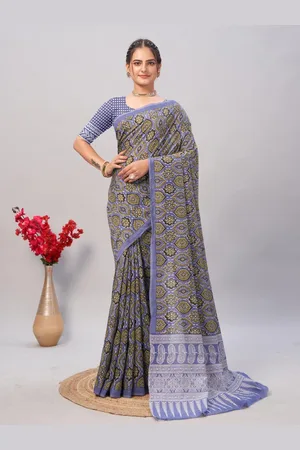 HERE&NOW Ajrak Block Block Print Saree