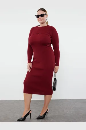 Trendyol Women Plus Size Bodycon Acrylic Midi Dress With Cut-Outs Details