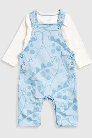 Mothercare Infants Boys Dinosaur Printed Cotton Dungarees With Bodysuit