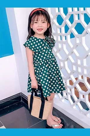 LULU & SKY Girls Polka Dots Printed Cotton Fit & Flare Dress