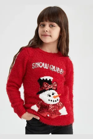DeFacto Girls Red & White Printed Pullover