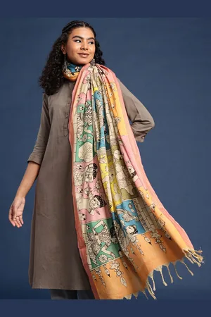 Taavi Ethnic Motifs Hand Painted Kalamkari Dupatta