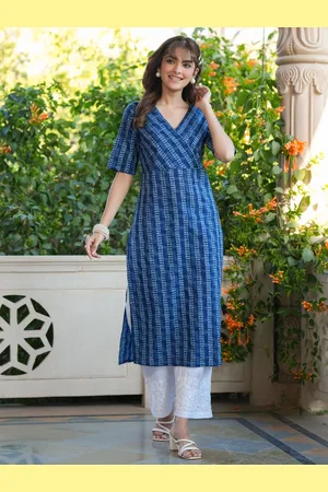 Janasya Women Pure Cotton Geometric Straight Kurta