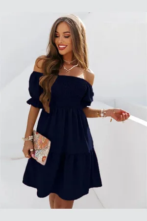 DressBerry Off-Shoulder Puff Sleeve Fit & Flare Dress