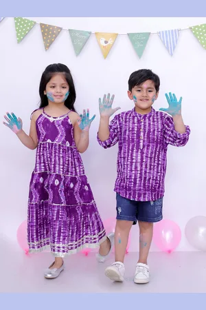 BownBee Girls Tie And Dye Cotton Fit & Flare Maxi Dress