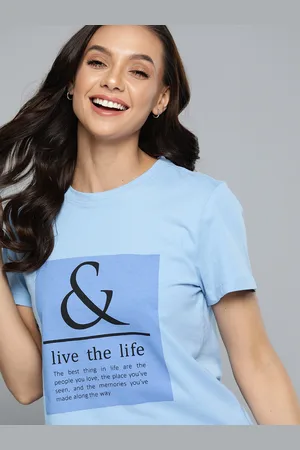 Mast & Harbour Women Blue & Black Printed Pure Cotton T-shirt