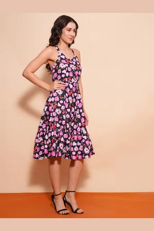 Globus Floral Printed Halter Neck Fit & Flare Dress