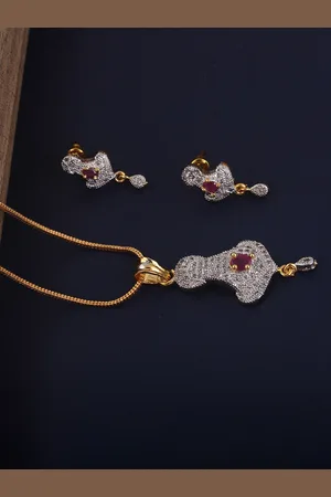 Lucky Jewellery 18K Gold Plated American Diamond Sterling Silver Necklace with Earrings