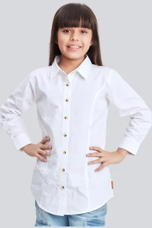 OLELÉ Girls Bright White Pure Cotton Button Down Shirt