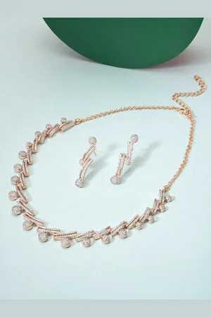 Ami Women Rose Gold-Plated CZ Studded Necklace and Earrings